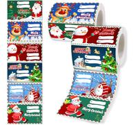 Famoby 2 Packs (Total:600pcs,300pcs/pack) Christmas Labels Gift Stickers Christmas Wrapping Paper for Christmas Presents Decoration Christmas Gifts Bags for Women Men Kids (2.95 x 1.6 inch)