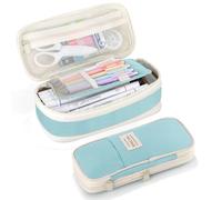 FAMOMI Large Capacity Pencil Case with Zipper, Aesthetic Pencil Pouch, Portable Stationery Organizer Bag for Teen and Adults, Big Pencil Bag for College, Office, Travel - Blue