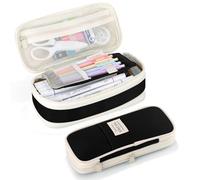 FAMOMI Large Capacity Pencil Case with Zipper, Aesthetic Pencil Pouch, Portable Stationery Organizer Bag for Teen and Adults, Big Pencil Bag for College, Office, Travel - Black