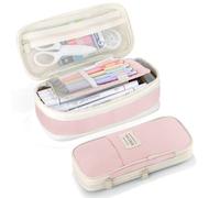 FAMOMI Large Capacity Pencil Case with Zipper, Aesthetic Pencil Pouch, Portable Stationery Organizer Bag for Teen and Adults, Big Pencil Bag for College, Office, Travel - Pink