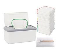 FAMOPLAY FAMOPLY 54 Pack Flannel Cloth Baby Wipes with Dispenser, Reusable Natural Skin-friendly Baby Wipes, Body Face Hand Washcloth Essential for Cloth Diapers 8x8 inch