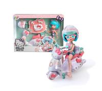 Famosa 4SF Hello Kitty Pretty Pink Scooter, Japanese Fashion Doll with Motorcycle, Figure of 19.5 cm with 15 Points of Articulation, Includes Helmet and Bag, Wearing a Top with Micro Shorts (HKTF3000)