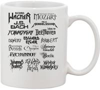 Famous All Time Composers in Modern Rock Metal Theme Ceramic Mug White