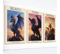 Famous Book Fourth Wing Dragons Poster, Set of 3 Prints Tairn Andarna Sgaeyl Dragon Canvas Wall Art, Violet Sorrengail Xaden Riorson Dragon Rider Wall Art for Living Room Bedroom 16x24in Unframed