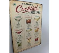Famous Cocktail Recipes Vintage Style Poster, A3, Matte Finish, Food and Drink Theme, Wall Decoration, Portrait