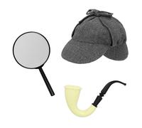 FAMOUS DETECTIVE ACCESSORY KIT PIPE CAP AND MAGNIFYING GLASS FANCY DRESS
