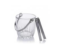 Famous Haus Glass Ice Bucket with Classic Design 30oz - Grooved Base, Side Handles, and Metal Tongs, Perfect for Elegant Serving