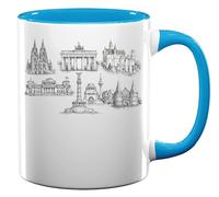 Famous Historic German Landmarks Sketches Ceramic Tea Coffee Mug Light Blue