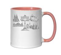Famous Historic German Landmarks Sketches Ceramic Tea Coffee Mug Pink
