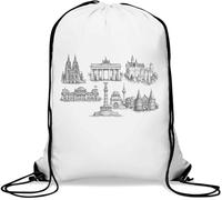 Famous Historic German Landmarks Sketches Gym Sack Casual Drawstring Bag White