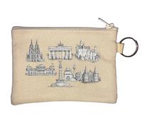 Famous Historic German Landmarks Sketches Key Chain Coin Purse Beige