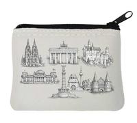 Famous Historic German Landmarks Sketches Neoprene Coin Purse Pouch 10x11cm White
