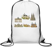 Famous historical European landmarks sketch Gym Sack Casual Drawstring Bag White
