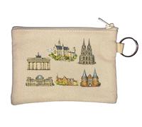 Famous Historical European Landmarks Sketch Key Chain Coin Purse Beige