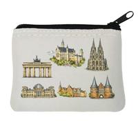 Famous Historical European Landmarks Sketch Neoprene Coin Purse Pouch 10x11cm White