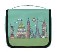 Famous Landmarks Cartoon Travel Toiletry Bag for Women Men Girls Boys Kids Makeup Cosmetic Bag Hanging Wash Bag Toiletries Organizer Shower Bag
