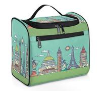 Famous Landmarks Cartoon Travel Toiletry Bag for Women Men Kids Girls Boys 11.2 L Big Cosmetic Makeup Bag Hanging Wash Pouch Bag Toiletries Organizer Shower Bag