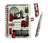 Famous London Icons A6 Notebook Notepad & Pen - Wire-bound Notepad - British Souvenirs Stationery Memo Book - England Souvenir Notebook & Pen Union Jack Gift Set