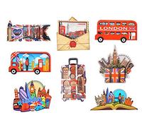 Famous London Icons Design Wooden Fridge Magnets Set of 8
