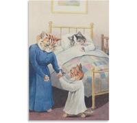 Famous Louis Wain《Bedtime》Poster and Prints Retro Louis Wain Wall Art Louis Wain Canvas Painting for Home Wall Decor Picture 50x65cmx1 No Frame