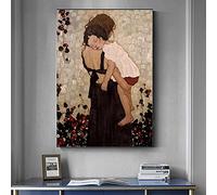 Famous Mother and Child By Gustav Klimt Abstract Canvas Painting Poster and Print Wall Art Pictures for Living Room Decor 50x75cm(20x30in) With Frame