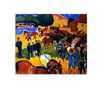 Famous Painting Canvas Max Pechstein Poster The Horse Market in Moritzburg Expressionist Wall Art Max Pechstein Print on Canvas Painting Picture Giclee Wall Decor60x50cm(24x20in) frameless