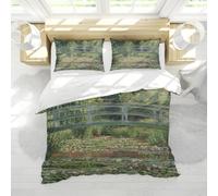 Famous Painting Print Duvet Cover Set 3 Pieces Japanese Bridge Water Lily Easy Care Soft Bedding Set for Bedroom Decor with 2 Pillow Shams King