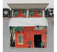 Famous Painting Prints 3 Pieces Bedding Set Red Building and Green Plants Nordic Style Comforter Cover Set 1 Duvet Cover 2 Pillow Shams Emperor