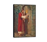 Famous Painting William Holman Hunt Poster Wall Art Jesus Knocking on The Door Print on Canvas Gift Living Room Prints Bedroom Decor Artworks90x60cm(36x24in) Black Framed