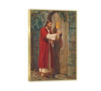 Famous Painting William Holman Hunt Poster Wall Art Jesus Knocking on The Door Print on Canvas Gift Living Room Prints Bedroom Decor Artworks45x30cm(18x12in) Gold frame
