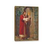 Famous Painting William Holman Hunt Poster Wall Art Jesus Knocking on The Door Print on Canvas Gift Living Room Prints Bedroom Decor Artworks90x60cm(36x24in) Teak frame