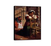 Famous Painting William Holman Hunt Poster Wall Art Past and Present Print on Canvas Gift Living Room Prints Bedroom Decor Artworks50x40cm(20x16in) Black Framed