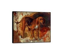 Famous Painting William Holman Hunt Poster Wall Art Study of a bloodhound Print on Canvas Gift Living Room Prints Bedroom Decor Artworks90x70cm(36x28in) Black Framed