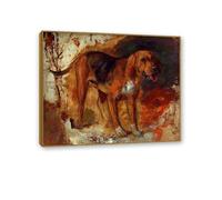 Famous Painting William Holman Hunt Poster Wall Art Study of a bloodhound Print on Canvas Gift Living Room Prints Bedroom Decor Artworks80x60cm(32x24in) Teak frame