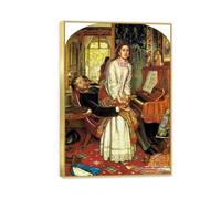 Famous Painting William Holman Hunt Poster Wall Art The Awakening Conscience Print on Canvas Gift Living Room Prints Bedroom Decor Artworks100x70cm(39x28in) Gold frame