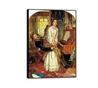 Famous Painting William Holman Hunt Poster Wall Art The Awakening Conscience Print on Canvas Gift Living Room Prints Bedroom Decor Artworks85x60cm(33x24in) Black Framed