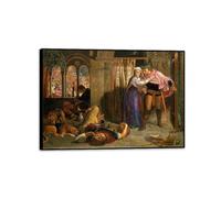 Famous Painting William Holman Hunt Poster Wall Art The Eve of Saint Agnes Print on Canvas Gift Living Room Prints Bedroom Decor Artworks42x30cm(17x12in) Black Framed