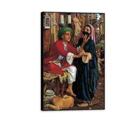 Famous Painting William Holman Hunt Poster Wall Art The Lantern Maker's Courtship Print on Canvas Gift Living Room Prints Bedroom Decor Artworks65x40cm(26x16in) Black Framed