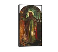 Famous Painting William Holman Hunt Poster Wall Art The Light of the World Print on Canvas Gift Living Room Prints Bedroom Decor Artworks55x30cm(22x12in) Black Framed