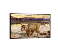 Famous Painting William Holman Hunt Poster Wall Art The Scapegoat Print on Canvas Gift Living Room Prints Bedroom Decor Artworks110x70cm(43x28in) Black Framed