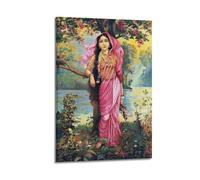 Famous Paintings Beautiful Girl on The River-Vasantika by Raja Ravi Varma Artwork Poster Canvas Room Aesthetic Wall Art Prints Home Modern Decor 16x24inch(40x60cm)