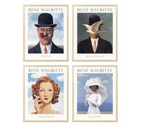 Famous Paintings Wall Art Set Of 4-8x10 Framed Art Posters, Reproduction Rene Magritte Art Prints Pictures Wall Decor for Bathroom Living Room