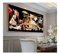 Famous Picasso Guernica Canvas Oversized Painting Reproductions Posters and Prints Golden Frame Wall Art Pictures 60x130cm(24x51in) with Frame