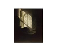 Famous Rembrandt Art Painting "A Man seated reading at a Table in a Lofty Room" by Non-woven canvas print. Canvas Wall Art Picture Print 54x45cm (22x18in) Unframed