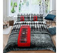 Famous Telephone Booth Duvet Cover Set London Bedding Set for Kids Boys Girls Retro London Style Comforter Cover Vintage Red Call Box Decor Bedding & Linen Bedroom Collection 3Pcs Double Size