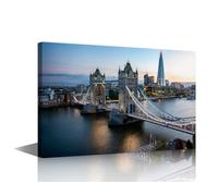 Famous Tower Bridge over Thames River Picture Wall Decor for Living Room Skyline of London Canvas Printing Wall Art Framed Home Decor Landmark Building Posters Frame Ready to Hang 24" Wx36 Hx1 Panel
