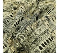 Famous World City Tourist Landmarks Upholstery Fabric, Grey