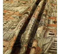 Famous World City Tourist Landmarks Upholstery Fabric, Orange Beige
