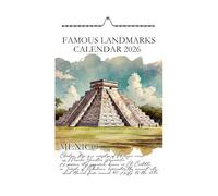 Famous World Landmarks 2026 Wall Calendar, A4 Size 21x29.7cm, Monthly Pages with Holidays, Travel Destinations Artwork,ravel Fanatic Gifts,Holiday Places Calendar, Handmade