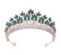 FAMoUsGoods Handmade Luxury Rhinestone Pearl Bridal Tiara Crown Crystal Diadem Veil Tiaras Wedding Hair Headpiece Wedding Headban (Metal color : Gold Green)